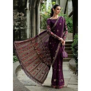 Nouveau Saree tendance à motifs brodés avec un chemisier lourd en mono-tissu pour femmes |   Tenue de soirée élégante de créateur - Product Image 6