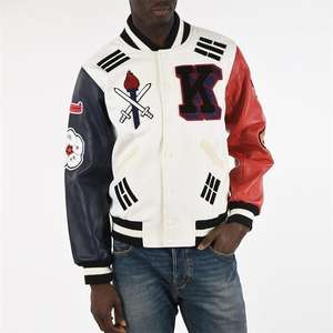 2023 veste universitaire personnalisée grande taille (5XL) pour femmes tissu à carreaux avec patchs en chenille brodés et manches en cuir - Product Image 5