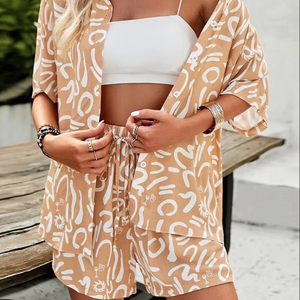Camisa corta con estampado de sublimación de alta calidad 100% algodón transpirable conjuntos de mujer Casual verano 2 piezas conjunto de mujer - Product Image 2