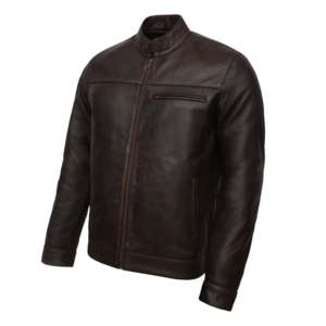 Autumn Vintage Genuine Sheep Skin Leather <b>Jacket</b> SF002 Stand Collar with Zippered Closure <b>Reversible</b> Design-Coffee - Product Image 2