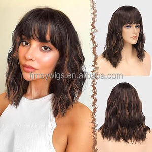 Parrucca da Bob con frangetta lunga spalle parrucca ondulata sintetica capelli corti per le donne festa di uso quotidiano - Product Image 2
