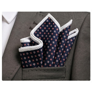 Navy Maroon Floral Handmade Knitted <b>Edge</b> Signature Border Handkerchief Perfect Dining Pocket <b>Square</b> for Blazers Suit - Product Image 1