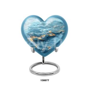 Urne funéraire coeur bleu océan pour cendres humaines petite urne moderne souvenir pour cendres avec support et sac en velours gratuit - Product Image 1