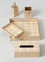 Ensemble d'accessoires de salle de bain en bois gravé de feuilles pour décoration Ensemble de salle de bain de luxe pour la maison ou l'hôtel