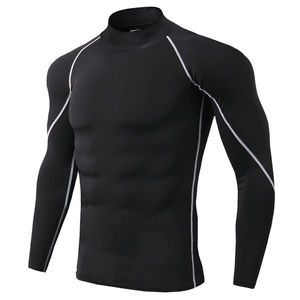 OEM Men's Long Sleeve MMA Rash Guard <b>Mock</b> <b>Neck</b> Custom Logo Fitted Plus Size Breathable Anti-UV Compressed Eco-Friendly Quick Dry - Product Image 6