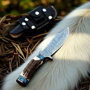 Couteau de chasse en acier Damas forgé, performances ultimes pour les chasseurs, manche en bois de cerf, couteaux de chasse avec étui - Product Image 3