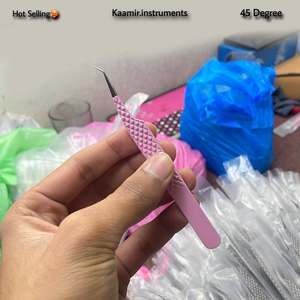 Pince à épiler professionnelle à volume incurvé rose pour extension de cils outils de beauté de précision matériau en acier inoxydable poignée serrée - Product Image 2