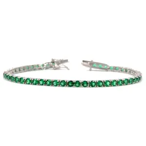 Bracelet tennis en argent sterling 925 avec diamants en moissanite et émeraude - Fermoir sécurisé 7,25 pouces - Product Image 4