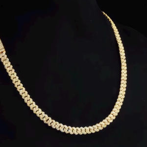 Collar de Cadena Cubana Chapado en Oro con Incrustaciones de Circonitas, Joyería Hip Hop de Moissanita, Regalo para Fiestas Ortodoxas - Product Image 1