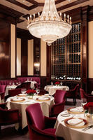 Ensemble de mobilier de luxe pour hôtels, cafés et salons de thé : banquette carrée en bois de chêne, canapé en cuir, table et chaises de restaurant