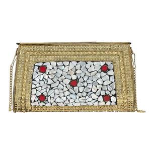 Pochette de soirée mosaïque spéciale mariage avec cadre métallique vintage, sac à main mosaïque de créateur avec élégante chaîne de transport - Product Image 3