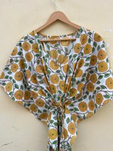 Vestido indio hecho a mano 100% de algodón Kfatan para mujer, estampado Floral, ropa informal de vacaciones en la playa para verano, primavera y otoño, Bikini ODM - Product Image 6