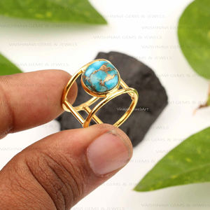 แหวนเวอร์เมอิลชุบทอง18K สีเงินสเตอร์ลิงสี925เทอร์ควอยซ์สีฟ้าสำหรับงานแต่งงานงานปาร์ตี้ - Product Image 2