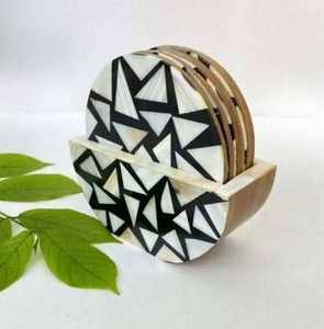 Ensemble de sous-verres faits à la main en nacre noire et blanche (MOP) avec support pour tables à manger et réceptions d'invités à bon prix - Product Image 2