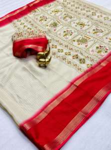 ผ้าซิลค์เนื้อนุ่มแบบดั้งเดิมของอินเดีย พร้อมลายเชฟรอนปักดิ้นซิป สำหรับผู้หญิง ชุดเจ้าสาวสุดพิเศษ - Product Image 4