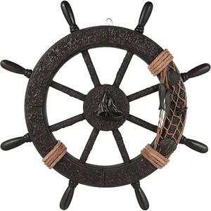 Roue de bateau en bois pour décoration murale Design moderne Produit de qualité supérieure en forme de rond de l'exportateur indien - Product Image 1