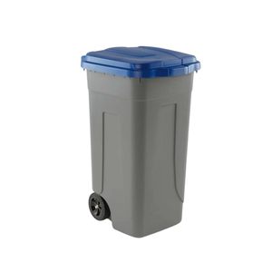 Cestino per rifiuti da esterno da 80 litri con Clip per coperchio in plastica resistente alle ruote e portaborse disponibile in blu verde giallo - Product Image 1