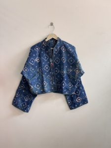 Hand Block Print Indigo Boho Cotton <b>Kantha</b> Quilted <b>Jacket</b> Reversible Handmade <b>Jacket</b> For Women - Product Image 1