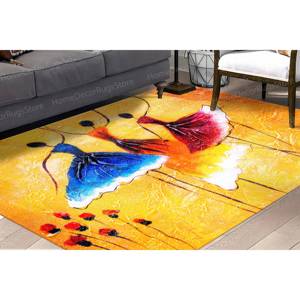 Tapis imprimé avec trois ballerines, grand tapis jaune pour chambre de fille, tapis en velours de luxe - Product Image 1