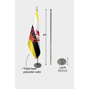 Drapeau d'intérieur officiel personnalisé du Brunei 3x5 pieds en soie polyester imprimé numériquement pour affichage en agence de voyage et d'assurance, support en aluminium - Product Image 6