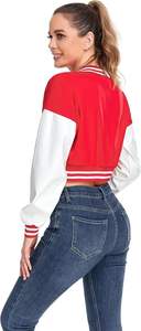 Crop Women Branded Woolen Leather Sleeve Varsity Jacket Ladies crop Varsity jacket Women's - Product Image 3