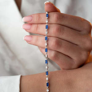 NOVAMART Fine Hallmark Fine <b>Charm</b> <b>Bracelet</b> with <b>Silver</b> and Dark Blue Baguette Stone Detailing Wholesale Export - Product Image 2