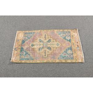 Alfombra de 1.4x2.6 pies, Alfombra Turca Vintage, Alfombra de Lana a Cuadros Azul y Marrón - Product Image 3