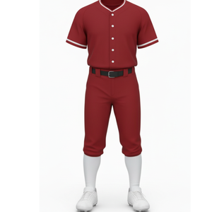 Classic Maroon Performance <b>Baseball</b> Uniform: Full Button Solid Jersey with Contrast Piping and Matching Pant - Product Image 2