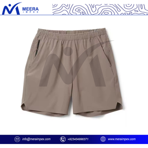 Short de gym marron clair uni confortable personnalisé pour hommes, short en tissu tricoté léger avec cordon de serrage réglable pour hommes - Product Image 2