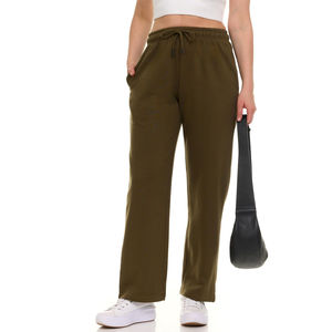 Pantalons de survêtement pour femmes en marque privée avec logo personnalisé, en molleton de coton, poches latérales, style à devant plat, mode hip-hop pour une utilisation en extérieur - Product Image 1