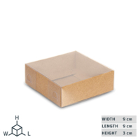 Boîte-cadeau en papier kraft 9x9x3 cm avec couvercle transparent au fini mat pour Noël pour les biscuits, les gâteaux et les bonbons.