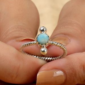 New Arrival Solid 925 Sterling Silver Natural Larimar 7mm Round Cabochon Gemstone Bezel Setting Eternity Vermeil Ring For Lady - Product Image 6