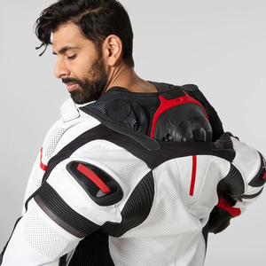 Hot Selling High Quality White Black Cowhide Leather Racing Windproof Winter CE Armoured Road Protected Motorcycle Jacket for - Product Image 4