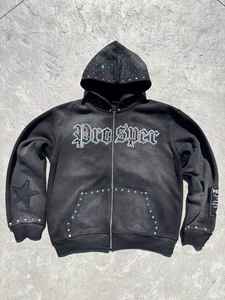 Conjunto de 2 piezas de Sudadera con capucha de lana pesada de alta calidad para hombre, sudadera con cremallera desgastada, ropa de calle, pantalones de chándal con lavado ácido, conjunto de Sudadera con capucha - Product Image 4