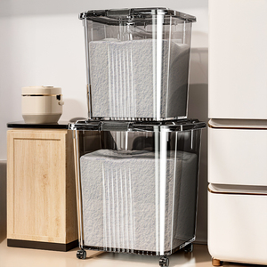 Wanuo 25kg công suất lớn kín gạo lưu trữ container chống ẩm chống côn trùng nhà bếp gạo container với bánh xe - Product Image 5