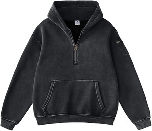 Sweat-shirts à capuche personnalisés avec logo imprimé, demi-zip, nouveaux designs 2026, en molleton mélangé de coton, coupe oversize, streetwear d'hiver - Product Image 1