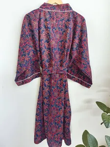 Kimono moderne de luxe en coton à imprimé floral Robe de bain pour femmes Longueur au sol avec volants Taille naturelle de l'exportateur indien - Product Image 4