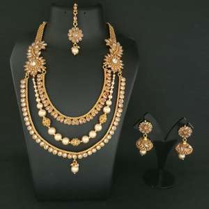 Real Creation FBB0039B <b>Fine</b> <b>Jewelry</b> <b>Set</b> AD Stone Copper Necklace with Maang Tikka - Product Image 1