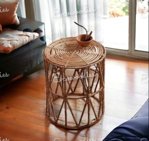 Taburete Redondo de Caña de Ratán, Mesas Laterales Redondas Pequeñas de Estilo Nórdico para Sala de Estar, Muebles de Interior de Mimbre, Consola con Incrustaciones de Hueso - Product Image 5