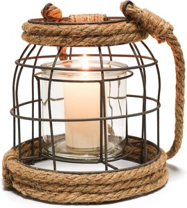 Lanterne en fer et en Jute au Design Antique, lanternes décoratives noires et naturelles pour les événements et les mariages, lanternes de Style Vintage - Product Image 6