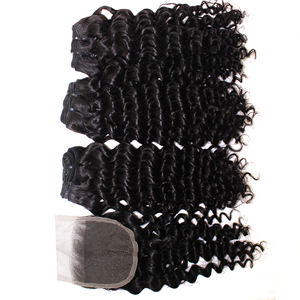 Haute qualité Grade 12 Deep Curly 3-Bundle Perruque de cheveux brésiliens avec fermeture à lacet Naturel Long Toupet Droit - Product Image 4
