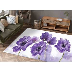 Alfombra con Diseño de Flores Púrpuras: Alfombra Botánica Fácil de Limpiar, Alfombra Delgada No Tejida - Product Image 3