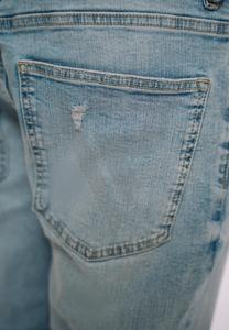 Pantalon en jean éco-responsable gris clair délavé avec patchwork et logo personnalisé, coupe droite mi-haute, effet vieilli, pour homme – Collection 2025 – Grande Vente - Product Image 4