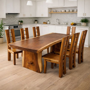 Juego de Mesa de Comedor de Madera Maciza de Suar a Precio Especial, 6 Plazas con Sillas con Respaldo en Forma de H, Diseño de Borde Natural para el Hogar y Restaurantes - Product Image 4