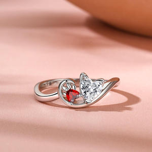 Jeulia Sterling Silver <b>Cat</b> Heart <b>Ring</b> with Garnet Rhodium Plated Bezel Setting - Product Image 4