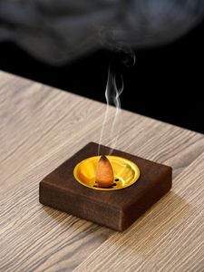 Quemador de incienso minimalista de madera con forma de cono y copa de latón, soporte geométrico de aromaterapia para escritorio, decoración del hogar, soporte para conos sin humo, regalo - Product Image 4