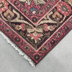 Vintage Rug, 2.2x7.1 ft Turkish Rug, <b>Brown</b> Floral <b>Wool</b> Rug - Product Image 4
