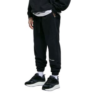 Core Jogger à revers noir 100 coton polaire lourd coupe décontractée pantalon Streetwear avec ceinture élastique et poche zippée - Product Image 1