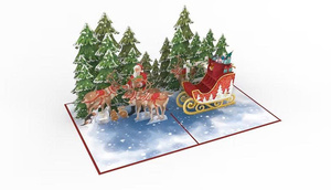 Vietnam Haute Qualité 3D Pop Personnalisable Cartes De Voeux Noël Père Noël Traîneau Scène Imprimé Art Papier Mat Brillant UV Finition - Product Image 3