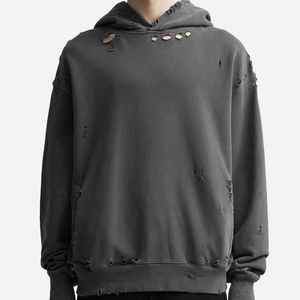 เสื้อฮู้ดดี้สตรีทแวร์ฤดูหนาวแบบกำหนดเองสำหรับผู้ชาย แต่งลายปะแบบดิสเทรส ปักลายสกรีนตามสั่ง ผ้าฝ้าย 100% ระบายอากาศได้ดี - Product Image 4
